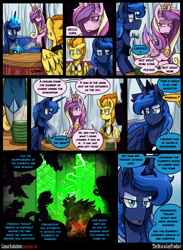 Size: 3000x4091 | Tagged: safe, artist:dracojayproduct, applejack, fluttershy, pinkie pie, princess cadance, princess luna, rainbow dash, rarity, spitfire, twilight sparkle, twilight sparkle (alicorn), alicorn, earth pony, pegasus, pony, unicorn, comic:lunar isolation, comic, female, mane six, mare