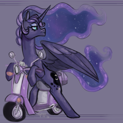 Size: 1000x1000 | Tagged: safe, artist:thesquiggler, princess luna, alicorn, pony, moped, solo, vespa