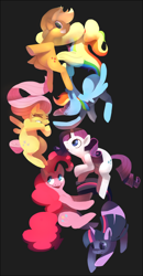 Size: 600x1151 | Tagged: safe, artist:polywomple, derpibooru import, applejack, fluttershy, pinkie pie, rainbow dash, rarity, twilight sparkle, earth pony, pegasus, pony, unicorn, falling, mane six