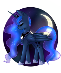 Size: 1024x1229 | Tagged: safe, artist:icysartwork, princess luna, alicorn, pony, crescent moon, eyes closed, solo, transparent moon