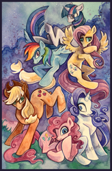 Size: 593x904 | Tagged: safe, artist:iceandsnow, derpibooru import, applejack, fluttershy, pinkie pie, rainbow dash, rarity, twilight sparkle, earth pony, pegasus, pony, unicorn, mane six