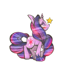 Size: 1700x1944 | Tagged: safe, artist:akikodestroyer, derpibooru import, twilight sparkle, alternate hairstyle, blushing, solo, stars, traditional art