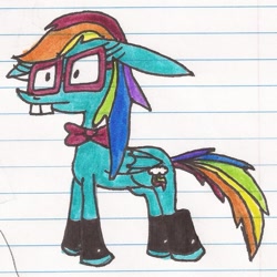 Size: 723x723 | Tagged: safe, artist:doofenempire, rainbow dash, pegasus, pony, glasses, lined paper, nerd, rainbow dork, solo, traditional art