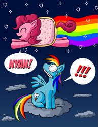 Size: 399x517 | Tagged: safe, artist:xkappax, pinkie pie, rainbow dash, earth pony, pegasus, pony, female, mare, nyan cat