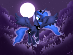 Size: 1440x1080 | Tagged: safe, artist:deyogee, princess luna, alicorn, pony, commission, night, solo, spread wings