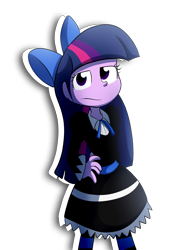 Size: 5023x7278 | Tagged: safe, artist:fj-c, twilight sparkle, human, equestria girls, absurd resolution, blue hair, clothes, cosplay, costume, eyelashes, goth, hand on hip, long hair, multicolored hair, panty and stocking with garterbelt, pink hair, purple hair, ribbon, solo, stockings, thigh highs