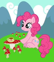 Size: 953x1098 | Tagged: safe, artist:starlite-synth, pinkie pie, earth pony, pony, mushroom, solo, tea