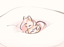 Size: 2600x1914 | Tagged: safe, artist:mirroredsea, fluttershy, pegasus, pony, cushion, cute, eyes closed, female, mare, ponyloaf, prone, shyabetes, smol, solo