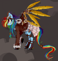 Size: 900x950 | Tagged: safe, artist:xenon, rainbow dash, pegasus, pony, blue coat, female, mare, multicolored mane, solo, steampunk