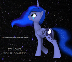 Size: 808x701 | Tagged: safe, artist:sparkyfox, princess luna, alicorn, pony, 3d, cg, david bowie, rest in peace, solo