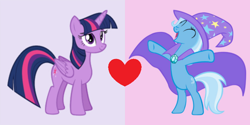 Size: 784x392 | Tagged: safe, derpibooru import, edit, trixie, twilight sparkle, twilight sparkle (alicorn), alicorn, pony, female, lesbian, shipping, shipping domino, twixie