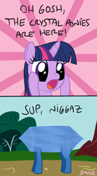 Size: 712x1280 | Tagged: safe, artist:smile, derpibooru import, twilight sparkle, crystal pony, pony, comic, pun, slur, visual pun