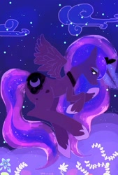 Size: 691x1024 | Tagged: safe, artist:yam, princess luna, alicorn, pony, female, horn, mare, simple background, solo