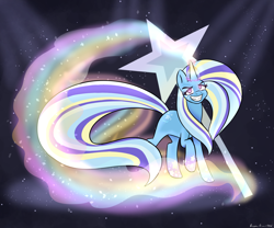 Size: 1618x1348 | Tagged: safe, artist:scwuffy, derpibooru import, trixie, pony, unicorn, cutie mark, female, grin, mare, rainbow power, rainbow power-ified, solo