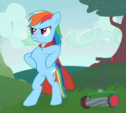 Size: 6922x6200 | Tagged: safe, artist:infera1, rainbow dash, pegasus, pony, absurd resolution, cape, clothes, lawn mower