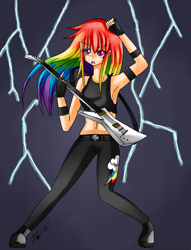 Size: 2529x3305 | Tagged: safe, artist:manhunterj, rainbow dash, armpits, guitar, high res, humanized