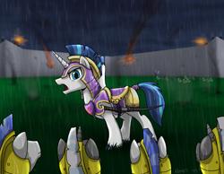 Size: 2700x2100 | Tagged: safe, artist:dawnmistpony, shining armor, pony, unicorn, cannon, industrial revolution, royal guard, sword