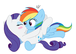 Size: 8400x6000 | Tagged: safe, artist:carnifex, artist:mamandil, rainbow dash, rarity, pegasus, pony, unicorn, absurd resolution, blushing, female, hug, kissing, lesbian, raridash, shipping, show accurate, simple background, transparent background, vector