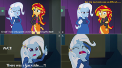 Size: 1109x619 | Tagged: safe, anonymous artist, derpibooru import, sunset shimmer, trixie, equestria girls, rainbow rocks, screencap comic