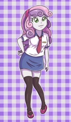 Size: 2007x3472 | Tagged: safe, artist:sumin6301, sweetie belle, equestria girls, :3, clothes, cute, diasweetes, mary janes, necktie, shoes, skirt, socks, solo, thigh highs, tube skirt, zettai ryouiki