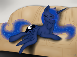 Size: 3200x2400 | Tagged: safe, artist:groovebird, princess luna, alicorn, pony, cute, eyes closed, high res, lunabetes, sofa, solo