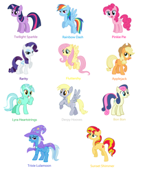 Size: 4176x4872 | Tagged: safe, derpibooru import, applejack, bon bon, derpy hooves, fluttershy, lyra heartstrings, pinkie pie, rainbow dash, rarity, sunset shimmer, sweetie drops, trixie, twilight sparkle, earth pony, pegasus, pony, unicorn, absurd resolution, mane six