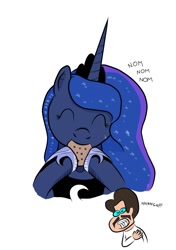 Size: 874x1240 | Tagged: safe, artist:jakrat-rosemberd, princess luna, human, cookie, cute, eyes closed, food, hnnng, nom, simple background