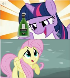 Size: 788x881 | Tagged: safe, derpibooru import, fluttershy, twilight sparkle, pegasus, pony, absinthe, alcohol, artifact, food