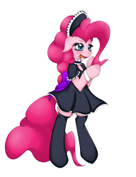 Size: 2300x3000 | Tagged: safe, artist:grumblepluck, pinkie pie, pony, bipedal, clothes, costume, female, high res, maid, mare, simple background, solo, transparent background