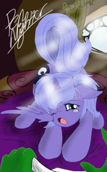 Size: 500x800 | Tagged: safe, artist:pen-mightier, princess luna, oc, oc:anon, human, anon in equestria, anonymous, cute, morning ponies, offscreen character, sleepy, solo, solo focus, stretching, yawn