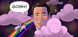 Size: 1811x866 | Tagged: safe, artist:prinnywesker, prince blueblood, shining armor, human, blank flank, nicolas cage, rainbow, space