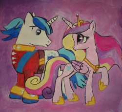 Size: 1872x1722 | Tagged: safe, artist:yokkishai, princess cadance, shining armor, alicorn, pony, unicorn, acrylic painting, painting, traditional art