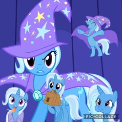 Size: 1080x1080 | Tagged: safe, derpibooru import, trixie, pony, cape, clothes, collage, cute, diatrixes, female, hat, madorable, trixie's cape, trixie's hat