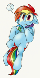 Size: 400x777 | Tagged: safe, artist:xenon, rainbow dash, pegasus, pony, belly, bellyrubs, cute, question mark, solo