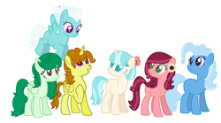 Size: 2642x1469 | Tagged: safe, alternate version, artist:y0utub3-phangirl, derpibooru import, adagio dazzle, coco pommel, fleetfoot, gloriosa daisy, trixie, wallflower blush, adagicorn, alternate universe, race swap