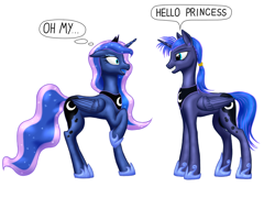 Size: 1280x1024 | Tagged: safe, artist:vasillium, prince artemis, princess luna, alicorn, pony, looking at each other, lunartemis, rule 63, self ponidox, simple background, the fun has been doubled, white background