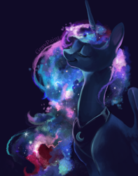 Size: 1338x1700 | Tagged: safe, artist:graypaint, princess luna, alicorn, pony, color porn, eyes closed, galaxy mane, smiling, solo