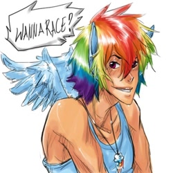 Size: 500x500 | Tagged: safe, artist:nickleerie, rainbow blitz, rainbow dash, humanized, rule 63, winged humanization