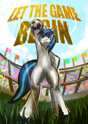 Size: 2480x3508 | Tagged: safe, artist:seer45, shining armor, pony, unicorn, bipedal, grass, low angle, solo, stadium, world cup