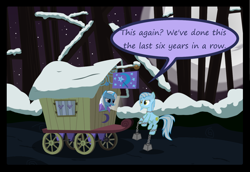 Size: 1280x883 | Tagged: safe, artist:evil-dec0y, derpibooru import, trixie, oc, oc:ghost, earth pony, ghost, pony, unicorn, comic:trixie vs., chains, comic, forest, full moon, levitation, magic, moon, night, telekinesis, trixie's wagon