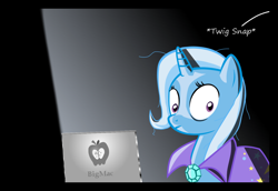 Size: 1280x883 | Tagged: safe, artist:evil-dec0y, derpibooru import, trixie, pony, unicorn, comic:trixie vs., cape, clothes, computer, descriptive noise, female, mare, messy mane, solo, trixie's cape