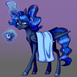 Size: 1280x1280 | Tagged: safe, artist:jitterbugjive, artist:sinsays, princess luna, alicorn, pony, collaboration, alternate hairstyle, coffee, coffee mug, food, solo