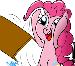 Size: 1280x1128 | Tagged: safe, artist:icebreak23, pinkie pie, earth pony, pony, reaction image, solo, table flip