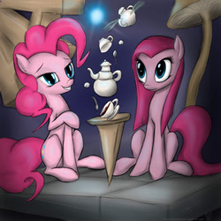 Size: 900x900 | Tagged: safe, artist:rule1of1coldfire, pinkie pie, earth pony, pony, duality, pinkamena diane pie, tea