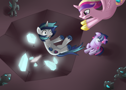 Size: 3200x2300 | Tagged: safe, artist:paintedhooves, dusk shine, gleaming shield, prince bolero, princess cadance, shining armor, twilight sparkle, alicorn, changeling, pony, unicorn, damsel in distress, danger, rescue, rule 63