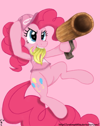 Size: 1180x1489 | Tagged: dead source, safe, artist:crabmeatstick, pinkie pie, earth pony, pony, awesome, banana, cosplay, diddy kong, donkey kong, donkey kong country, hat, nintendo, peanut popgun