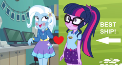 Size: 1300x698 | Tagged: safe, derpibooru import, edit, sci-twi, trixie, twilight sparkle, better together, equestria girls, forgotten friendship, legend of everfree, best ship, female, lesbian, sci-twixie, shipping, shipping domino, twixie