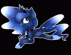 Size: 3600x2800 | Tagged: safe, artist:huirou, princess luna, alicorn, pony, prone, simple background, smiling, solo