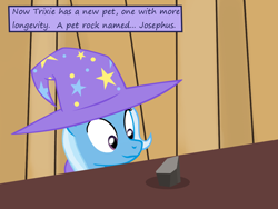 Size: 1200x900 | Tagged: safe, artist:evil-dec0y, derpibooru import, trixie, pony, unicorn, comic:trixie vs., cape, clothes, female, hat, mare, pet rock, solo, trixie's cape, trixie's hat