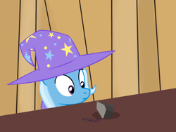 Size: 1200x900 | Tagged: safe, artist:evil-dec0y, derpibooru import, trixie, pony, unicorn, comic:trixie vs., cape, clothes, female, hat, implied death, mare, pet rock, rock, solo, trixie's cape, trixie's hat